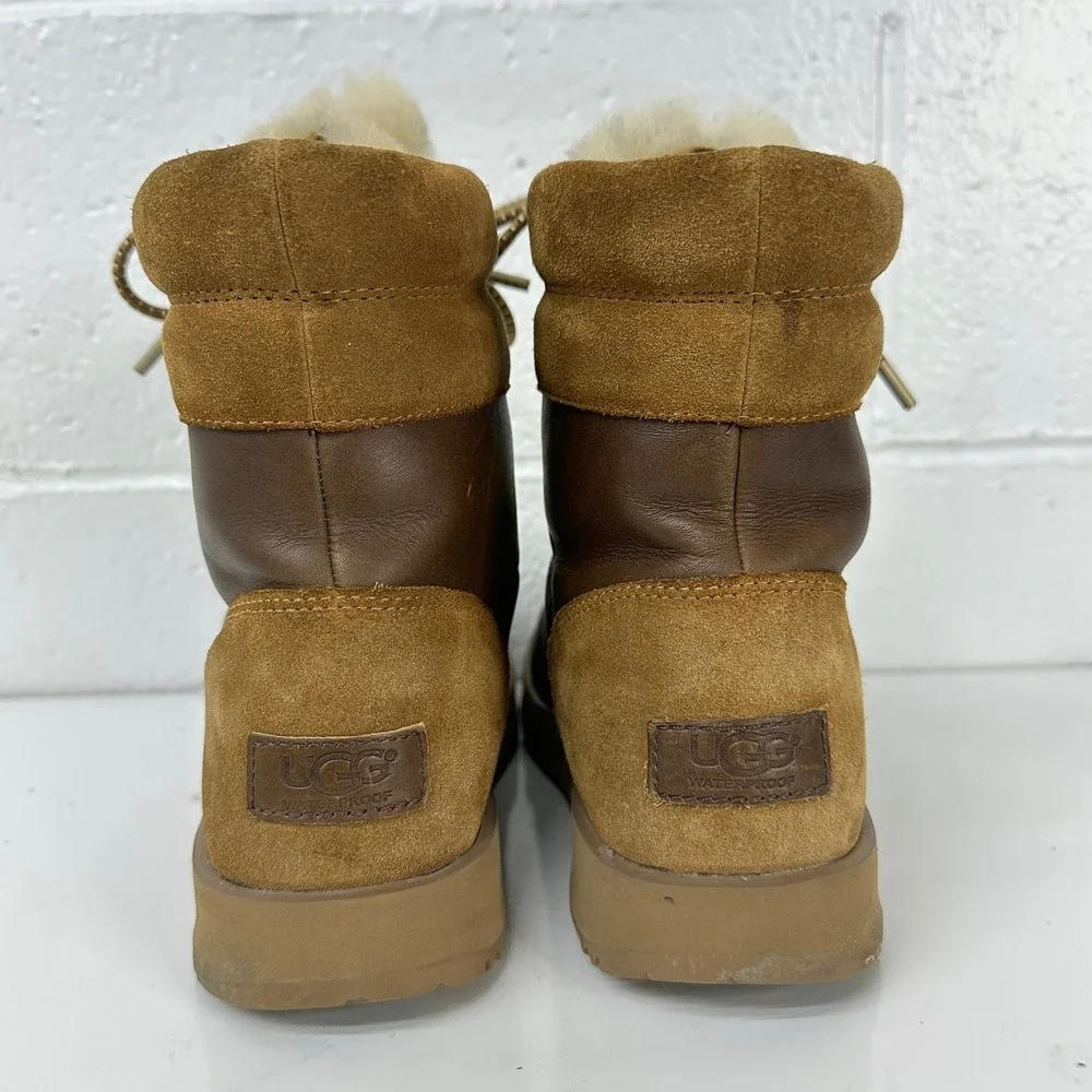 UGG Viki Waterproof Boot Brown Leather Sheepskin / Womens Size 9 - Picture 5 of 8